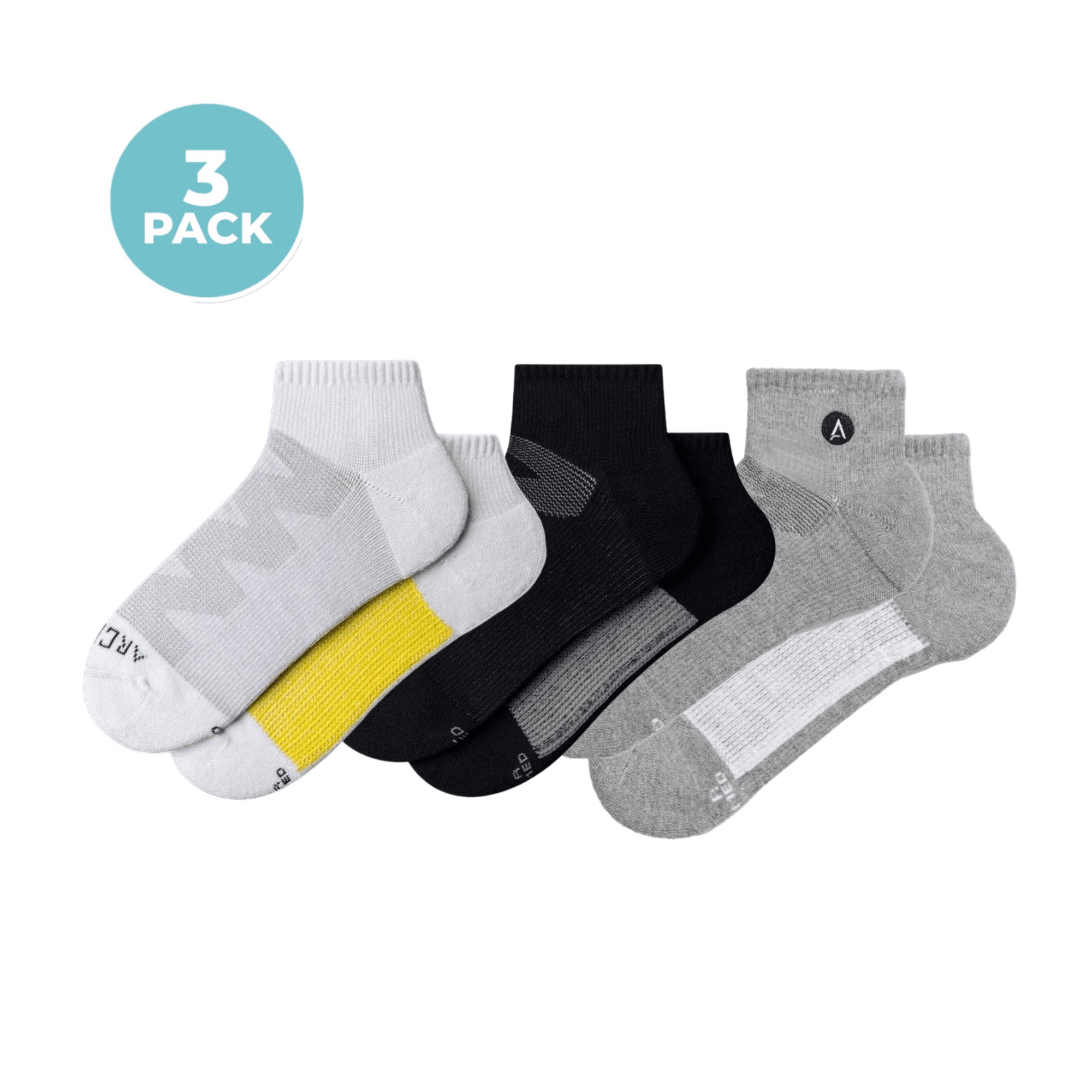 ArchTek® Quarter Socks Bundles White Black Gray Combo 3 Pack athletic socks