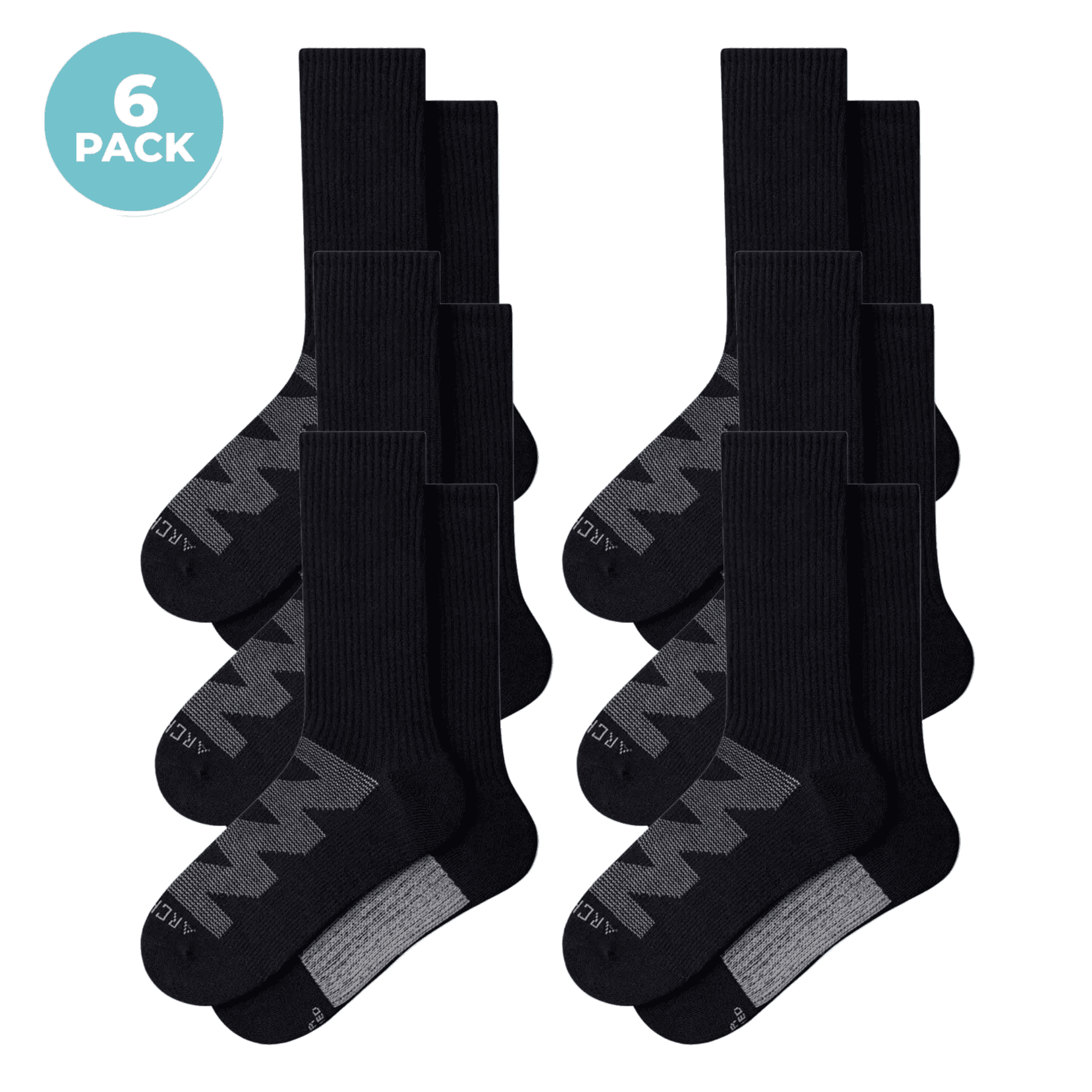 ArchTek® Crew Socks Bundles 6 Pack Black