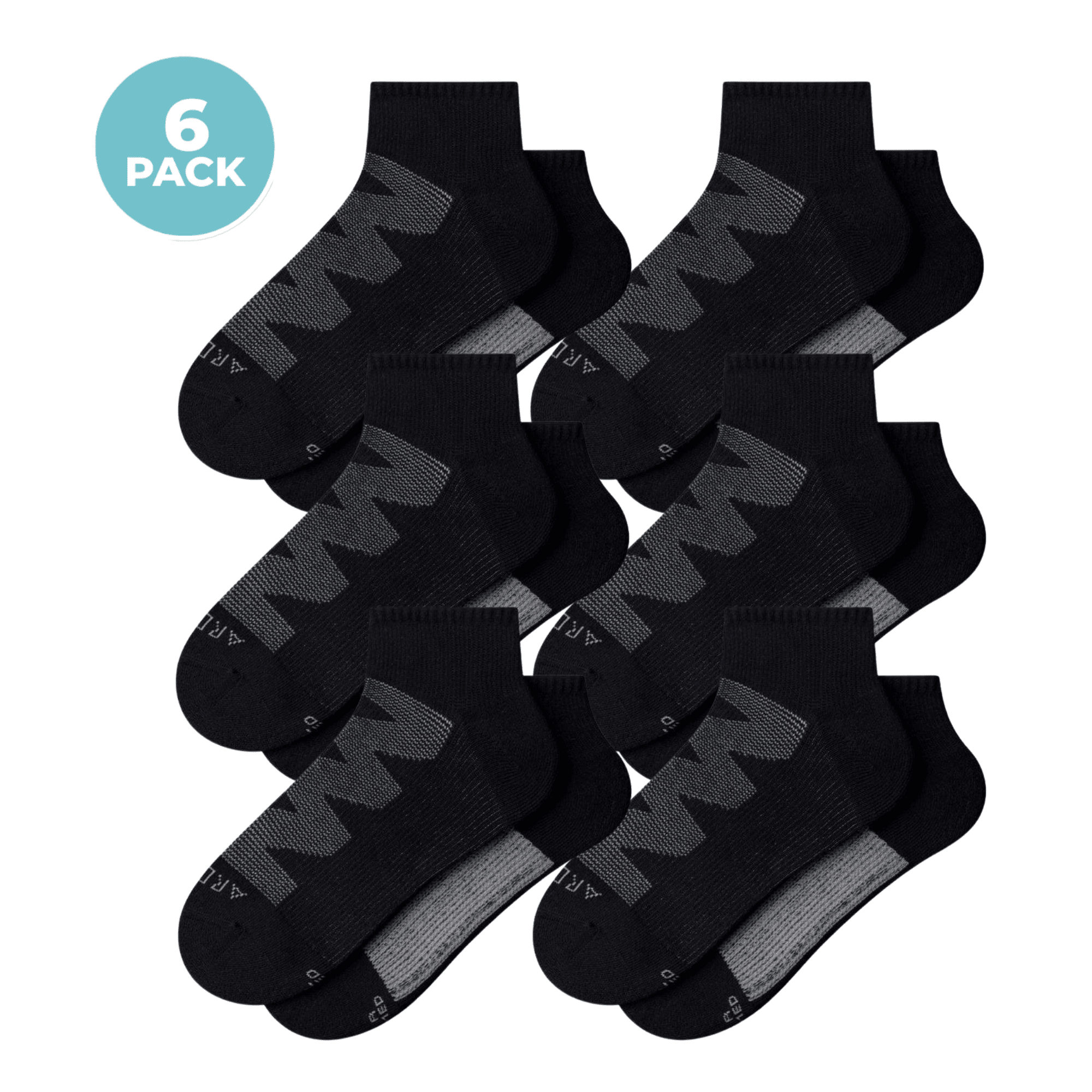 ArchTek® Quarter Socks Bundles Black 6 Pack athletic socks