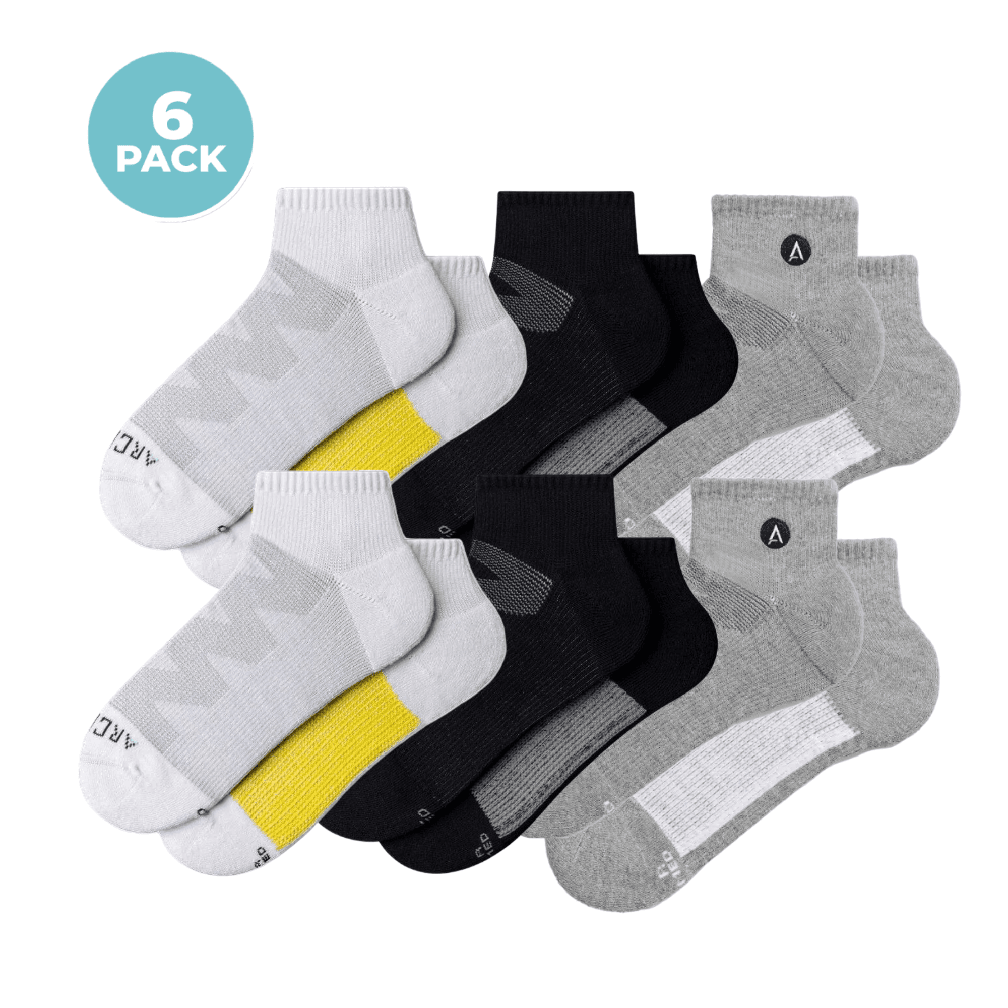 ArchTek® Quarter Socks Bundles White Black Gray Combo 6 Pack athletic socks