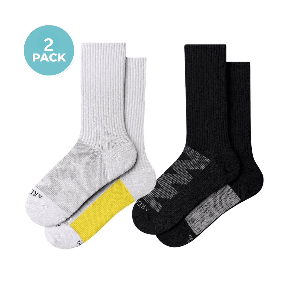 Moisture Wicking Crew Socks Bundles 2 Pack White Black Combo
