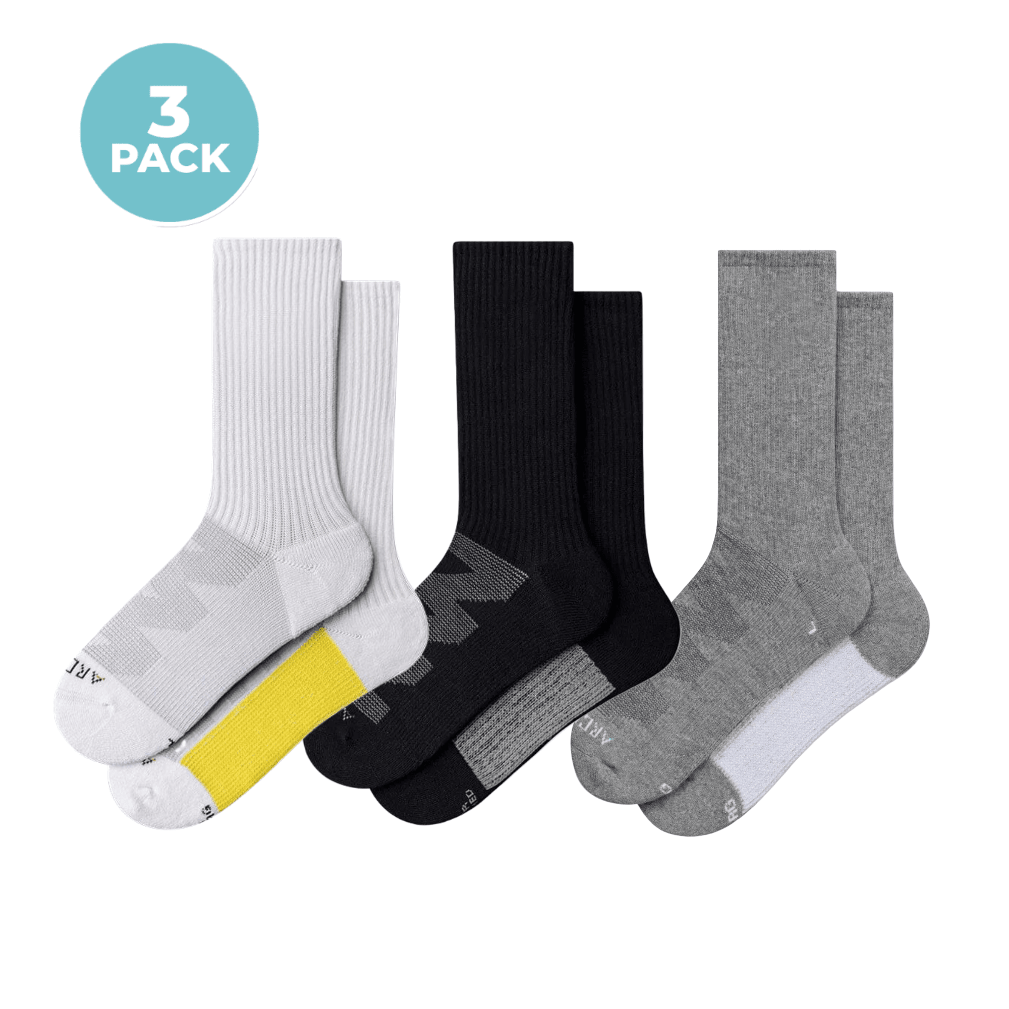 ArchTek® Crew Socks Bundles 3 Pack White Black Gray Combo