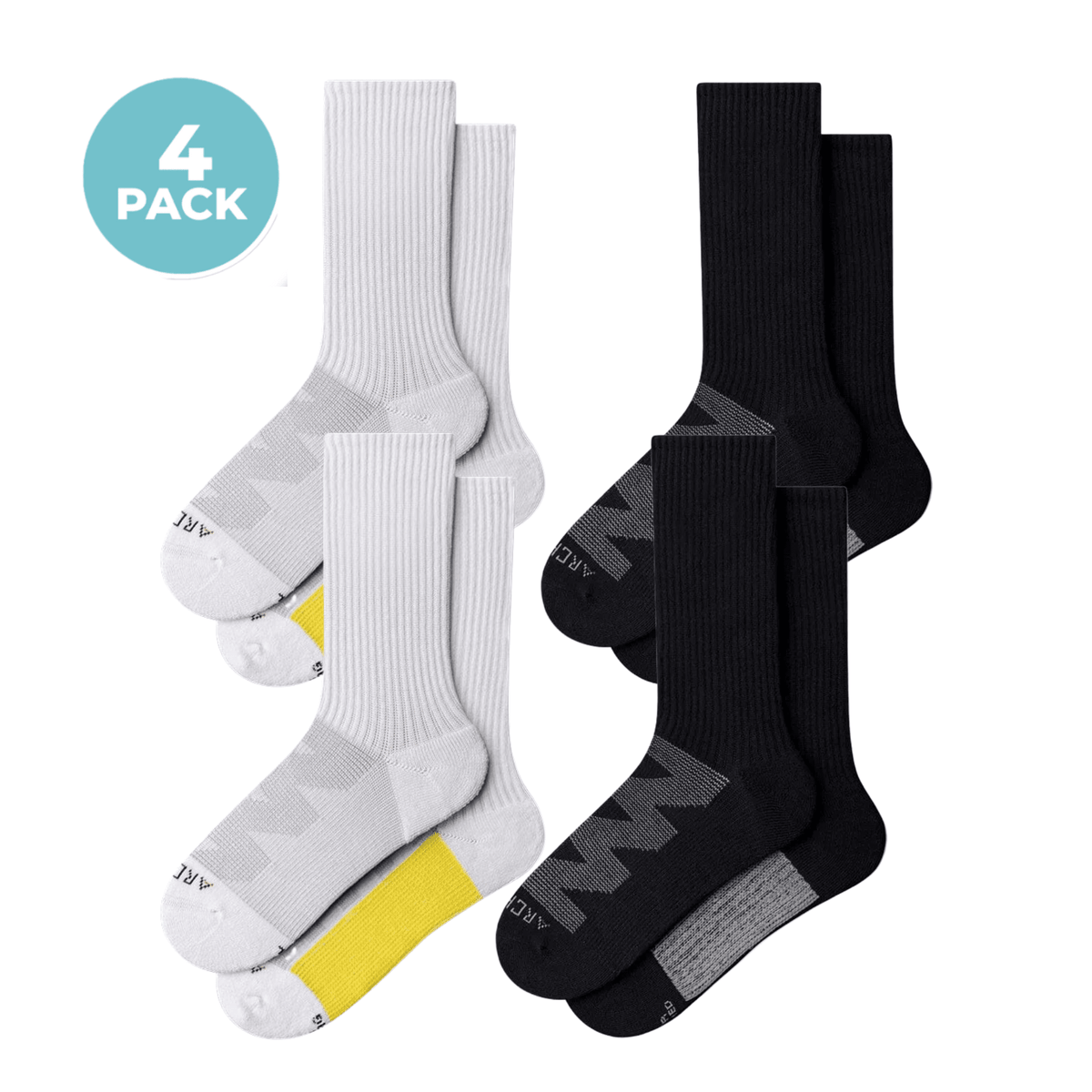 Moisture Wicking Crew Socks Bundles 4 Pack White Black Combo