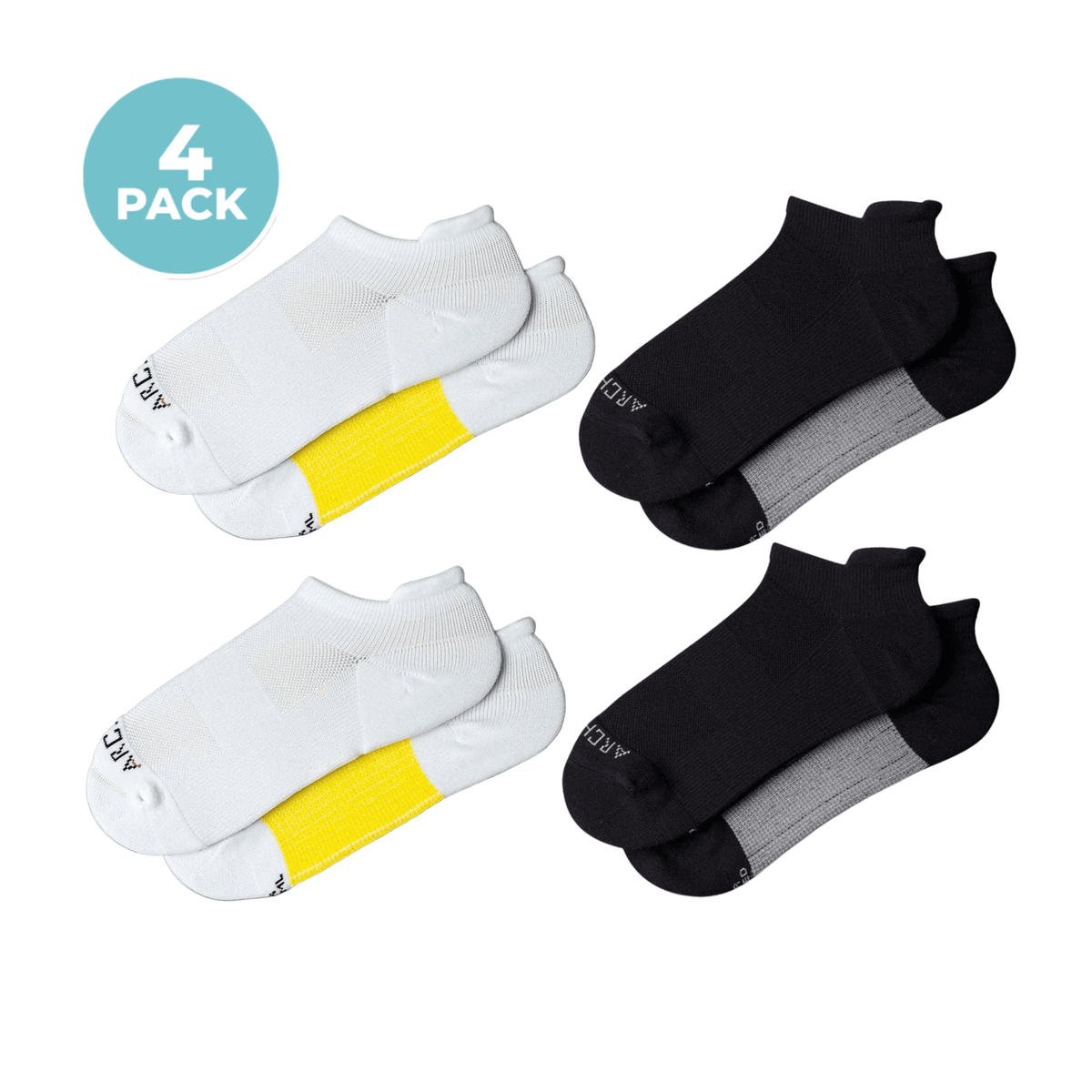 ArchTek® Ankle Socks Bundles 4 Pack White Black Combo athletic socks