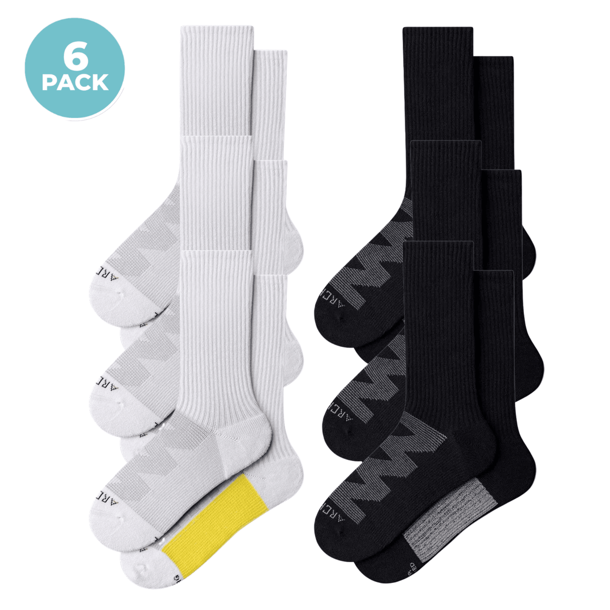 Moisture Wicking Crew Socks Bundles 6 Pack White Black Combo