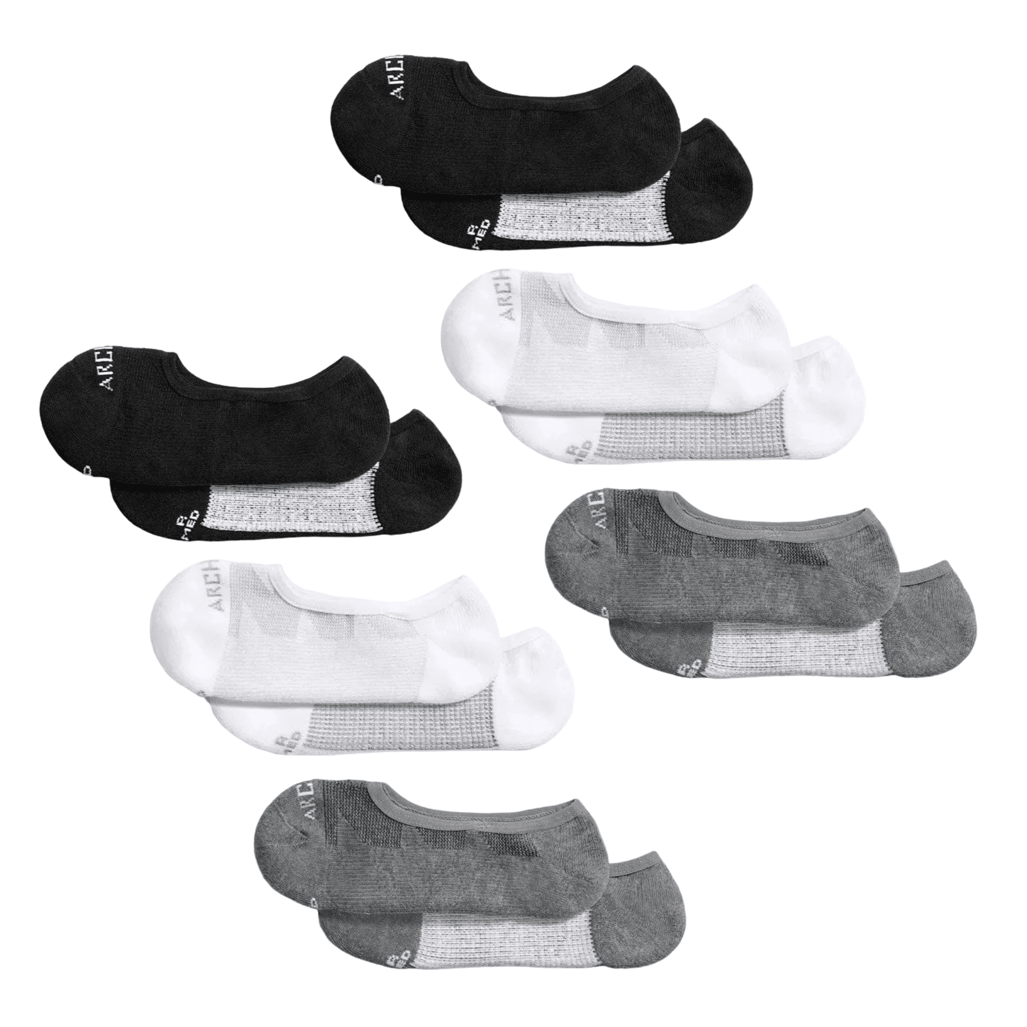 ArchTek® No Show Socks Bundles White Black Gray Combo 6 Pack athletic socks
