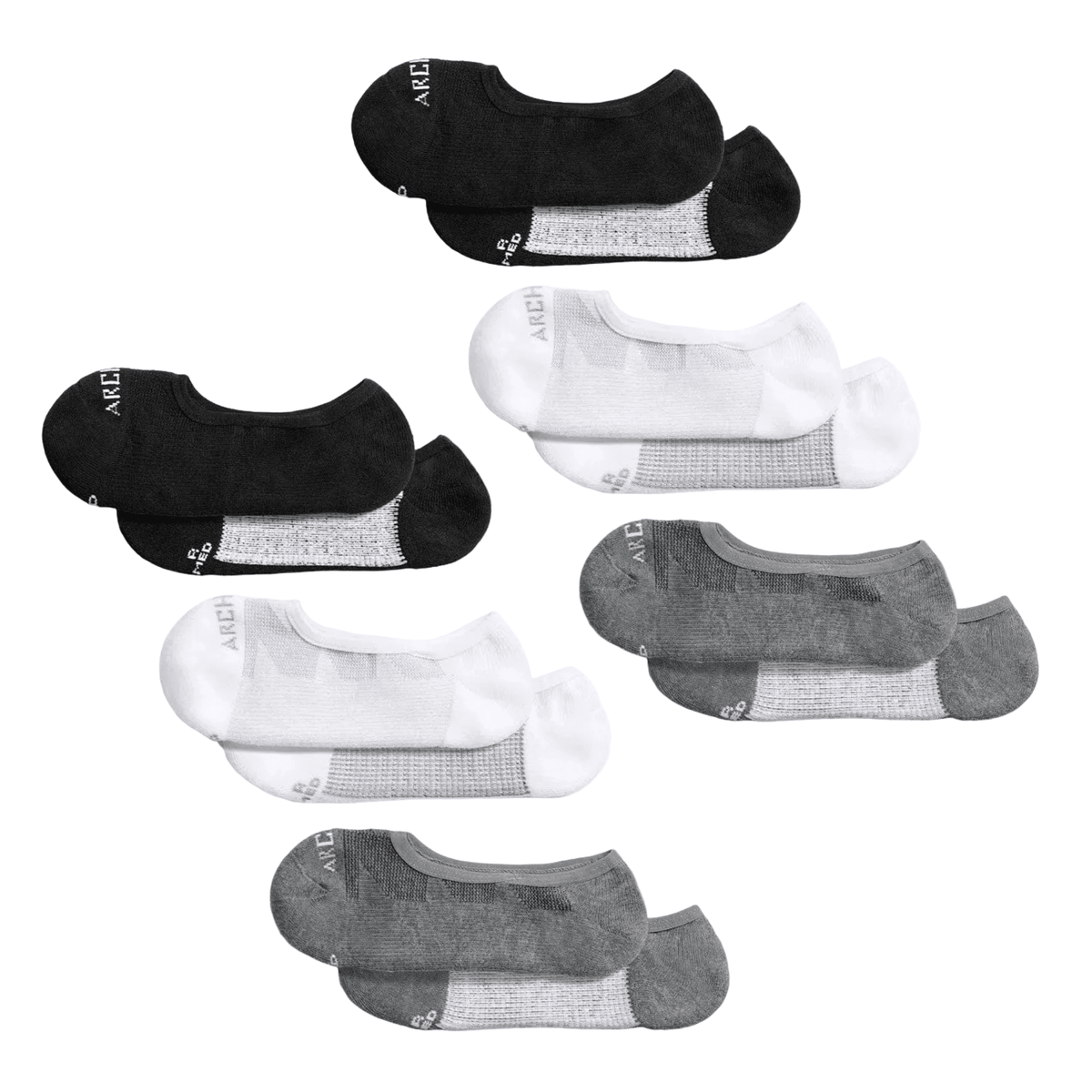 ArchTek® No Show Socks Bundles White Black Gray Combo 6 Pack athletic socks