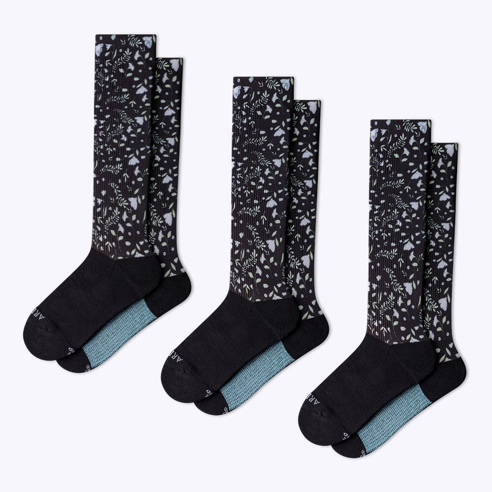3 x ArchTek® Compression Socks Compression Socks ArchTek Black Flowers Medium 